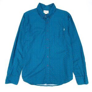 OBEY Long Sleeve‎ Button Down Pocket Dress Shirt Mens Medium Teal Blue Diamonds